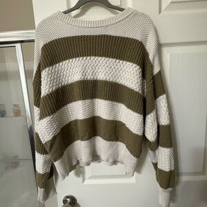 a new day Olive and White Striped Sweater